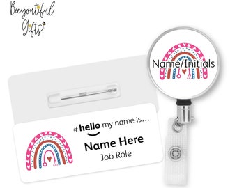 Hello My Name is Name Badge - Retro Stethoscope Rainbow | Personalised Badge | #hello my name is... Badge | Personalised Metal ID Reel