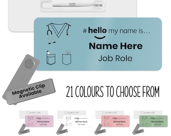 Hello My Name is Name Badge - Colour Nurse Scrubs | Personalised Badge | #hello my name is... Badge | Personalised Metal ID Reel