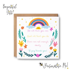 Thank You Nurse Card - &quot;Not Enough Words To Say Thank You&quot; - Hospital Staff Card | Thank You Card | Personalised Card | Ward Staff Card
