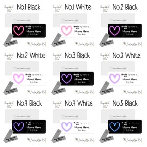 Hello My Name is Name Badge - Neon Heart Black/White | Personalised Badge | #hello my name is... Badge | Personalised Metal ID Reel