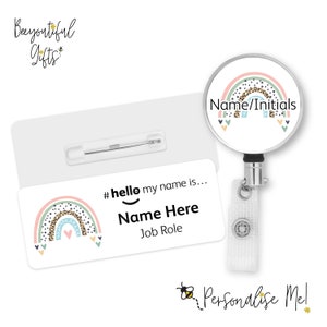 Hello My Name is Name Badge - Boho Rainbow | Personalised Badge | #hello my name is... Badge | Personalised Metal ID Reel