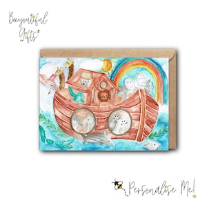 Carte de baptême/baptême - arche de Noé aquarelle - carte de naissance | de baptême | de baptême | L'arche de Noé carte de vœux | Carte religieuse