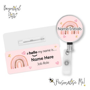 Hello My Name is Name Badge - Pink Rainbow | Personalised Badge | #hello my name is... Badge | Personalised Metal ID Reel