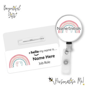 Hello My Name is Name Badge - Baby Boho Pink & Blue Rainbow | Personalised Badge | #hello my name is... Badge | Personalised Metal ID Reel