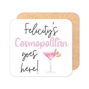 Personalised Cosmopolitan Coaster - Original Design | Personalised Drinks Coaster | Cocktail Coaster | Personalised Coaster
