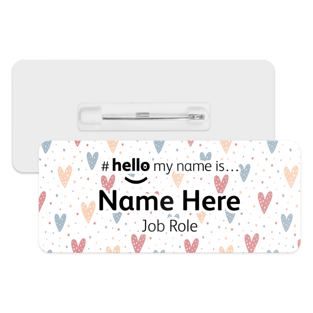 Hello My Name is Name Badge - Polka Dot Hearts | Personalised Badge | # ...