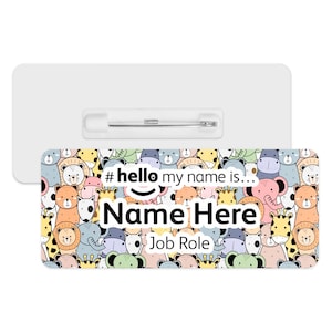Hello My Name is Name Badge - Cute Cartoon Doodle Animals | Personalised Badge | #hello my name is... Badge | Personalised Metal ID Reel