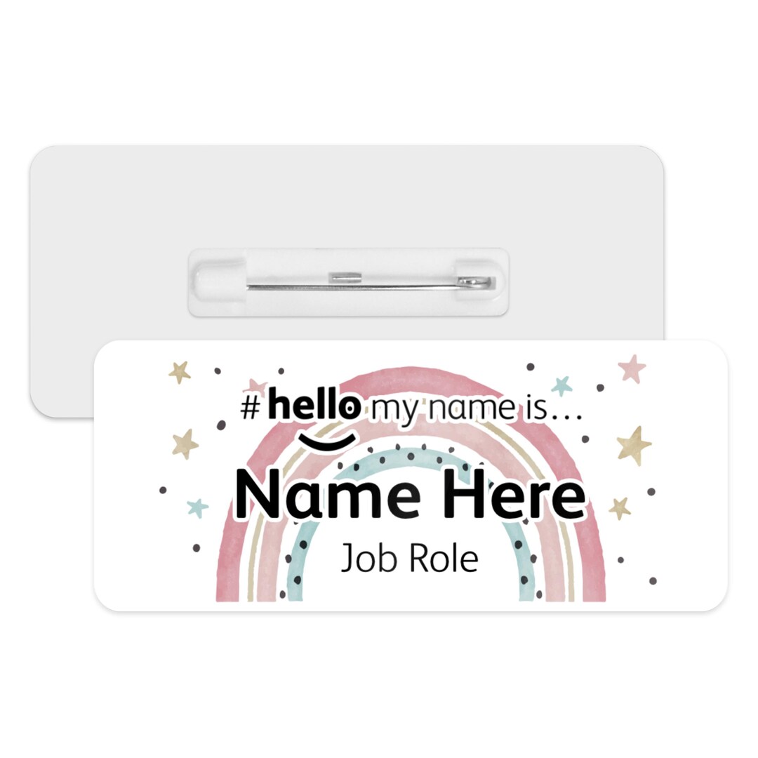 Hello My Name is Name Badge - Watercolour Rainbow & Stars ...