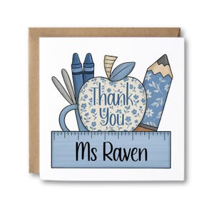 Personalised Thank You Teacher Card - "Thank You" Blue Ditsy Floral - Teacher Card | End of School Year | TA Card | Thank You Teacher