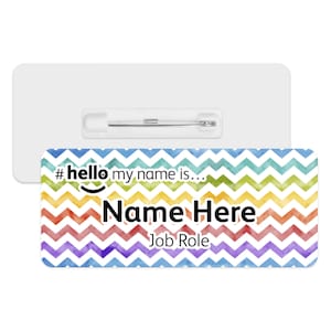 Hello My Name is Name Badge - Watercolour Rainbow Zig Zags | Personalised Badge | #hello my name is... Badge | Personalised Metal ID Reel