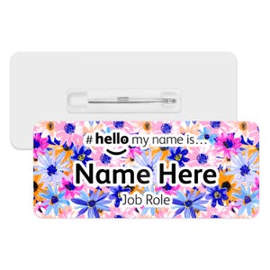 Hello My Name is Name Badge - Bright Abstract Flowers | Personalised Badge | #hello my name is... Badge | Personalised Metal ID Reel