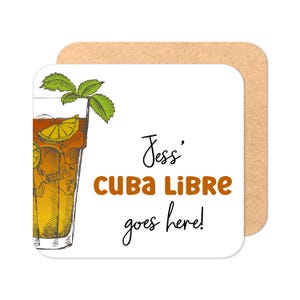 Personalised Cuba Libre Goes Here Wooden Coaster / Personalised Drink Coaster / Cuba Libre Coaster / Cocktail Coaster / Home Bar Coaster