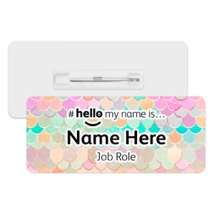 Hello My Name is Name Badge - Pastel Mermaid Scales | Personalised Badge | #hello my name is... Badge | Personalised Metal ID Reel