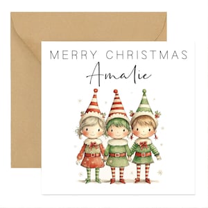Carte de Noël personnalisée - Lutins du Père Noël | Carte de Noël | Joyeux Noël | Carte de fête | carte personnalisée | Carte de Noël pour enfants