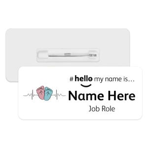 Hello My Name is Name Badge - Pink & Blue Baby Feet Heartbeat | Personalised Badge | #hello my name is... Badge | Personalised Metal ID Reel
