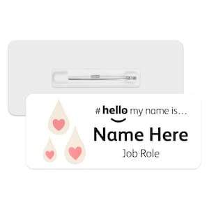 Hello My Name is Name Badge - Heart Milk Drops Infant Feeding | Personalised Badge | #hello my name is... Badge | Personalised Metal ID Reel