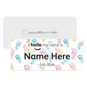 Hello My Name is Name Badge - Colourful Baby Footprints | Personalised Badge | #hello my name is... Badge | Personalised Metal ID Reel