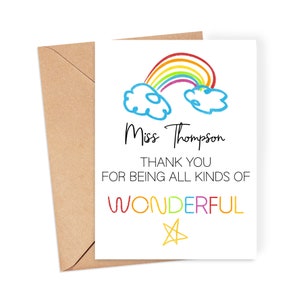 personnalisée de remerciement pour professeur - « Merci d'avoir été si merveilleux » - carte pour professeur | Fin d'année scolaire | Carte TA | Merci