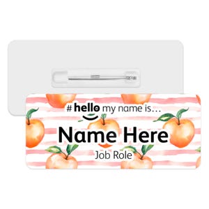 Hello My Name is Name Badge - Peach Stripes | Personalised Badge | #hello my name is... Badge | Personalised Metal ID Reel