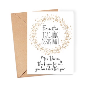 TA personnalisée - « Pour une aide-enseignante vedette » - Carte de l'enseignant | Fin d'année scolaire | Carte TA | Merci professeur | Merci TA