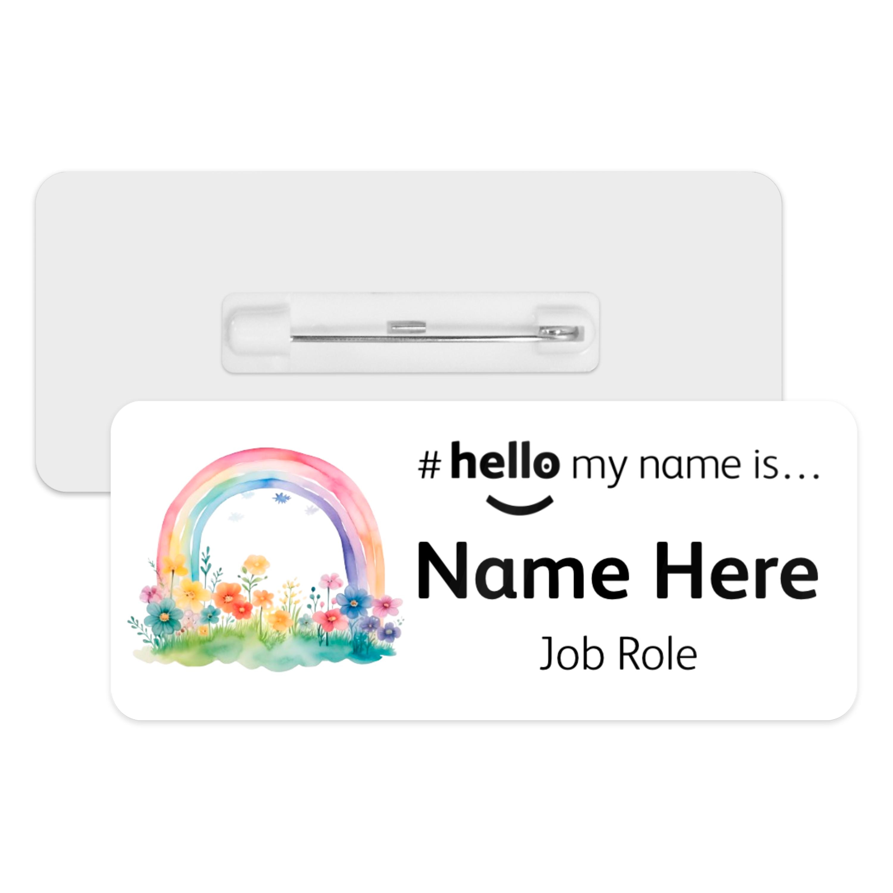 Hello My Name is Name Badge - Watercolour Floral Rainbow | Personalised ...
