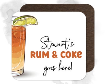 Personalised Rum & Coke Goes Here Wooden Coaster / Personalised Drink Coaster / Rum and Coke Coaster / Cocktail Coaster / Home Bar Coaster
