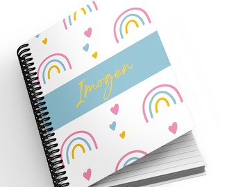 Personalised A5 Notebook - Rainbows & Hearts | Personalised Gift | Teacher Gift | Student Gift | Student Notebook | Personalised Notebook