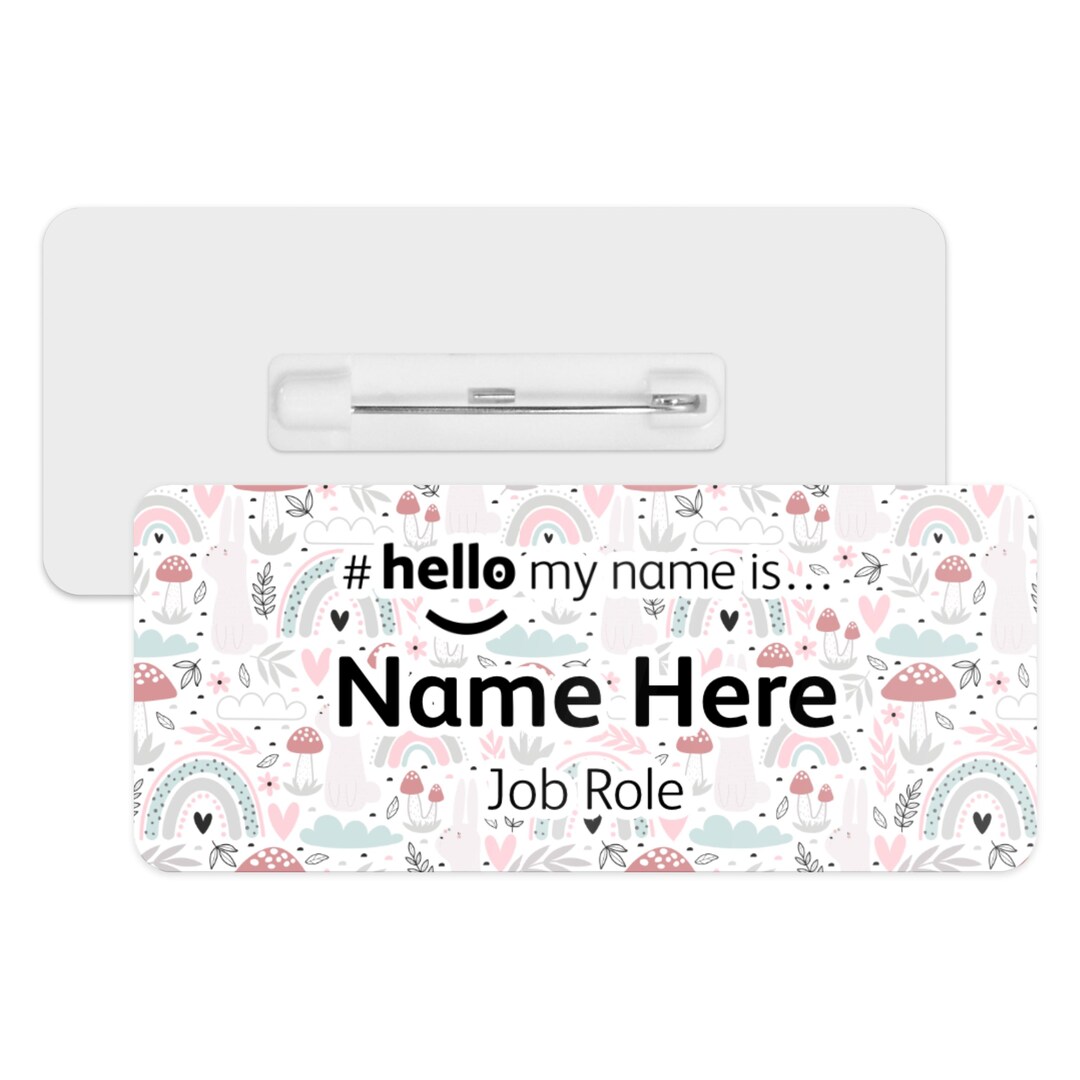 Hello My Name is Name Badge - Boho Woodland Rainbow | Personalised ...