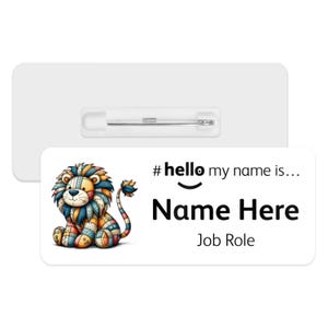 Hello My Name is Name Badge - Patchwork Animals | Personalised Badge | #hello my name is... Badge | Personalised Metal ID Reel