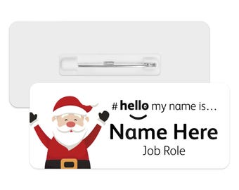 Hello My Name is Name Badge - Cartoon Santa | Personalised Badge | #hello my name is... Badge | Personalised Metal ID Reel