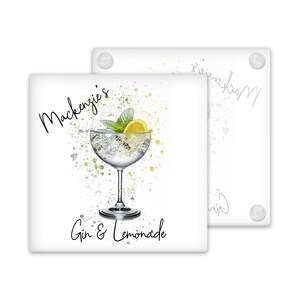 Personalised Gin & Lemonade Glass Coaster - Splash Effect | Personalised Drinks Coaster | Gin Coaster | Personalised Coaster | Home Bar