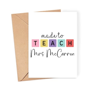 Carte de remerciement personnalisée pour professeur - « Conçue pour enseigner » - Carte de remerciement pour professeur | Fin d'année scolaire | Carte TA | Merci professeur