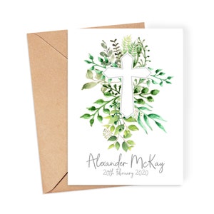 Personalised Christening / Baptism Card - Cross with Foliage | Christening Card | Baptism Card | Cross Card | Religious Card
