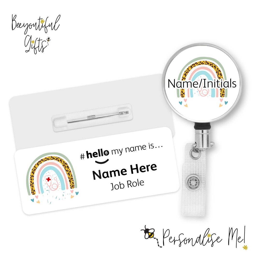 Hello My Name is Name Badge Stethoscope Rainbow Personalised Badge ...