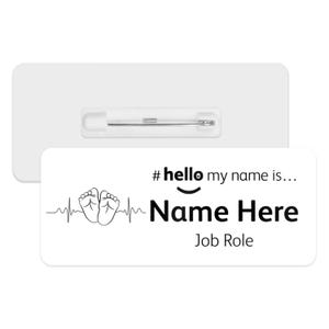 Hello My Name is Name Badge - Baby Feet Heartbeat | Personalised Badge | #hello my name is... Badge | Personalised Metal ID Reel