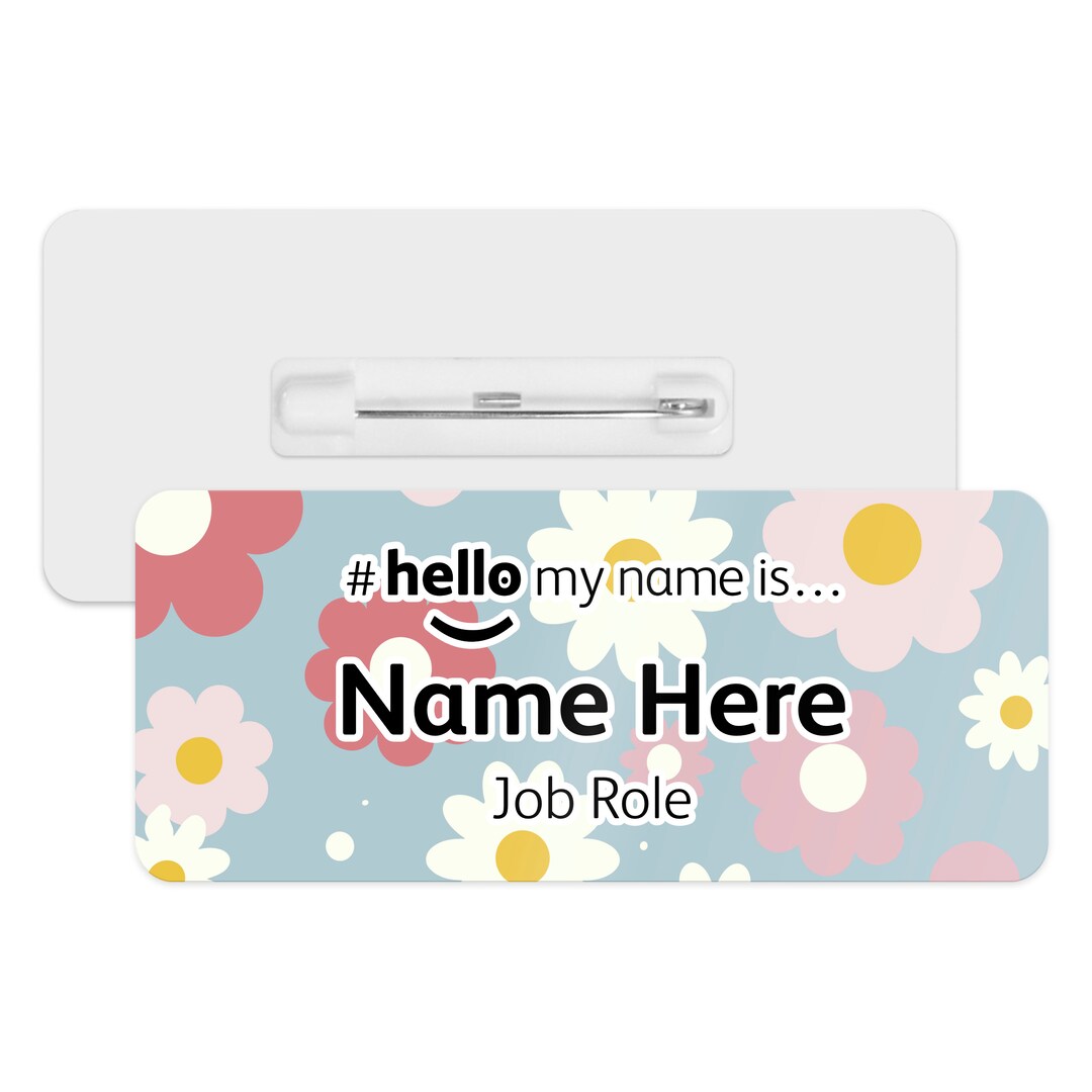 Hello My Name is Name Badge - Retro Daisy Background | Personalised ...