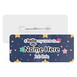 Hello My Name is Name Badge - Cute Cartoon Stars | Personalised Badge | #hello my name is... Badge | Personalised Metal ID Reel