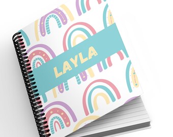 Personalised A5 Notebook - Pastel Rainbows | Personalised Gift | Teacher Gift | Student Gift | Student Notebook | Personalised Notebook