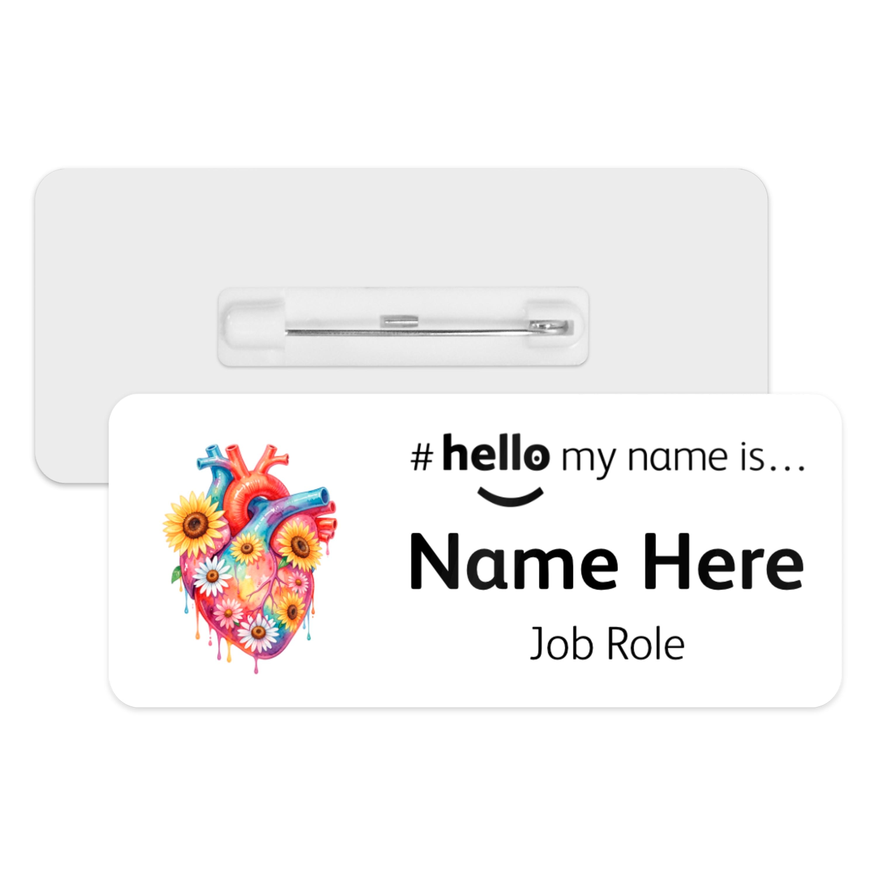 Hello My Name is Name Badge - Retro Floral Heart | Personalised Badge ...