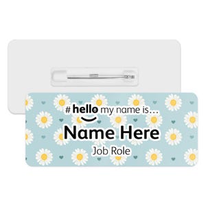 Hello My Name is Name Badge - Daisies & Hearts Background | Personalised Badge | #hello my name is... Badge | Personalised Metal ID Reel