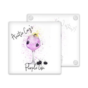 Personalised Purple Gin Glass Coaster - Splash Effect | Personalised Drinks Coaster | Gin Coaster | Personalised Coaster | Home Bar | Mat