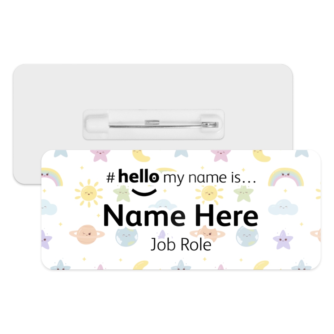 Hello My Name is Name Badge - Kawaii Weather & Space Icons ...