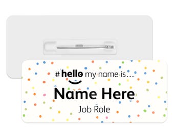 Hello My Name is Name Badge - Colourful Polka Dots Background | Personalised Badge | #hello my name is... Badge | Personalised Metal ID Reel