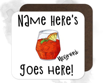 Personalised Hand Drawn Negroni Coaster | Personalised Drinks Coaster | Alcohol Gift Idea | Home Bar Coaster | Cocktail Coaster