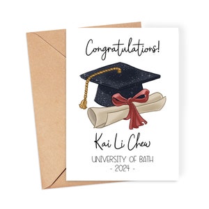 Personalised Graduation Card - &quot;Congratulations on Your Graduation&quot; Cap & Diploma - Graduation Card | Graduate Card | Congratulations Card