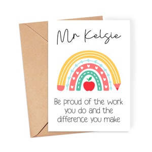 carte de remerciement personnalisée pour professeur - « Soyez fier du travail que vous faites » - carte de professeur | Fin d'année scolaire | Carte TA | Merci professeur