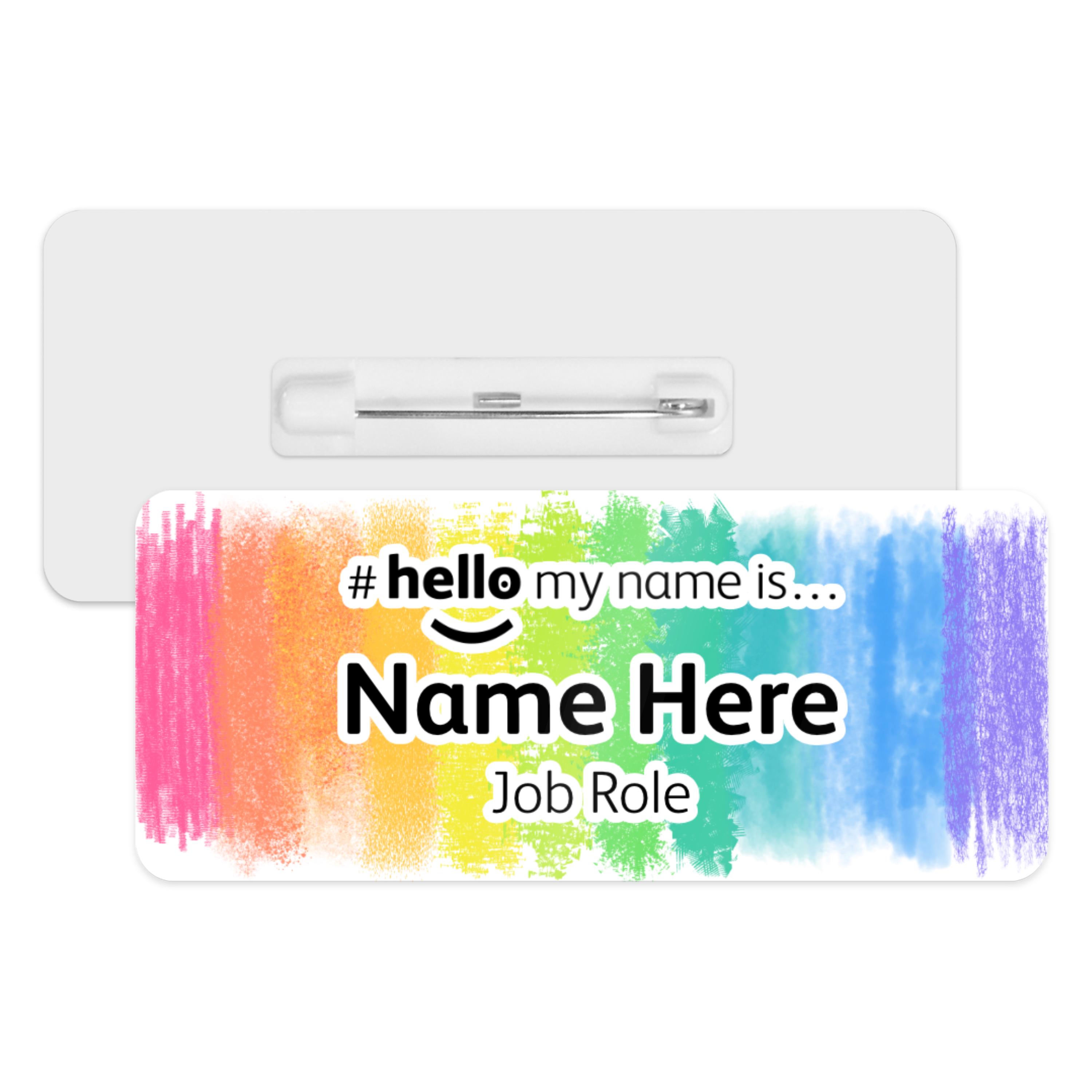 Hello My Name is Name Badge - Colourful Rainbow Brush Strokes ...