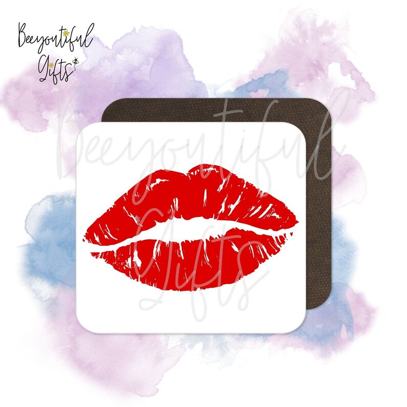 Red Lipstick Mark High Gloss Wooden Coaster
