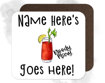 Personalised Hand Drawn Bloody Mary High Gloss Wooden Coaster / Personalised Drinks Coaster / Alcohol Gift Idea / Home Bar Coaster