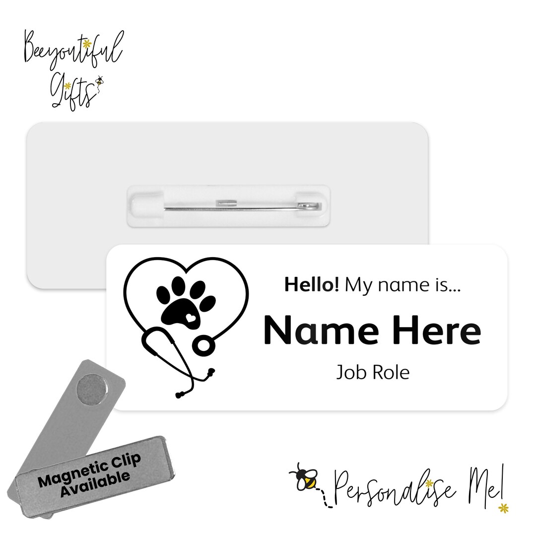 Hello My Name Is Name Badge Paw Print Stethoscope Personalised Premium hello-my-name-is-name-badge-paw-print-stethoscope-personalised-premium